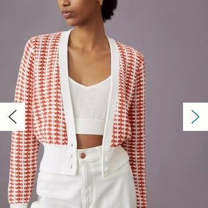 Anthropologie spring cotton cardigan orange/white